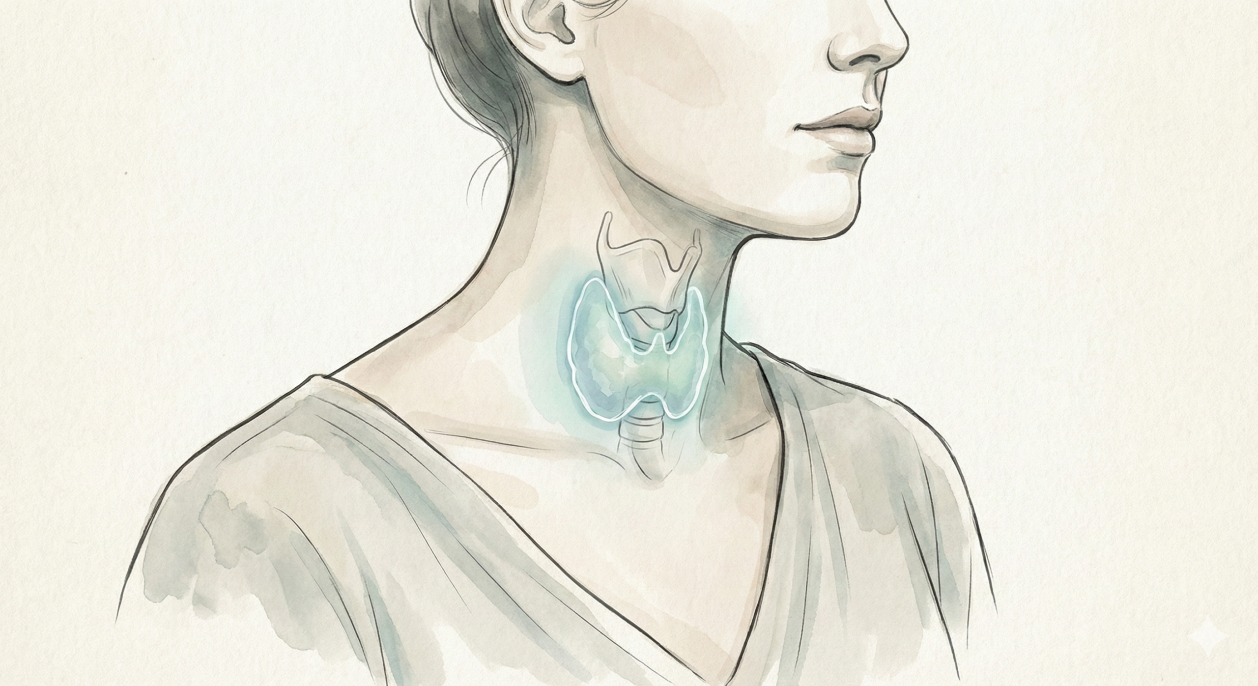 Editorial illustration representing thyroid health and hormonal balance in women