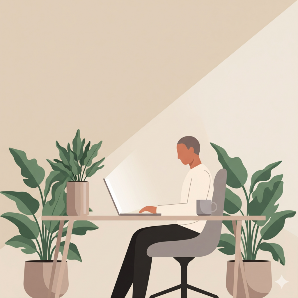 Illustration of balanced, energy-aware productivity and focused work