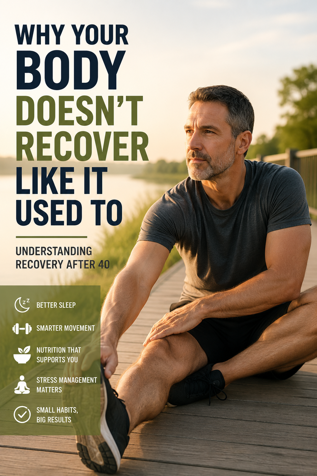 Middle-aged adult enjoying a peaceful outdoor walk as part of a healthy recovery routine after 40.